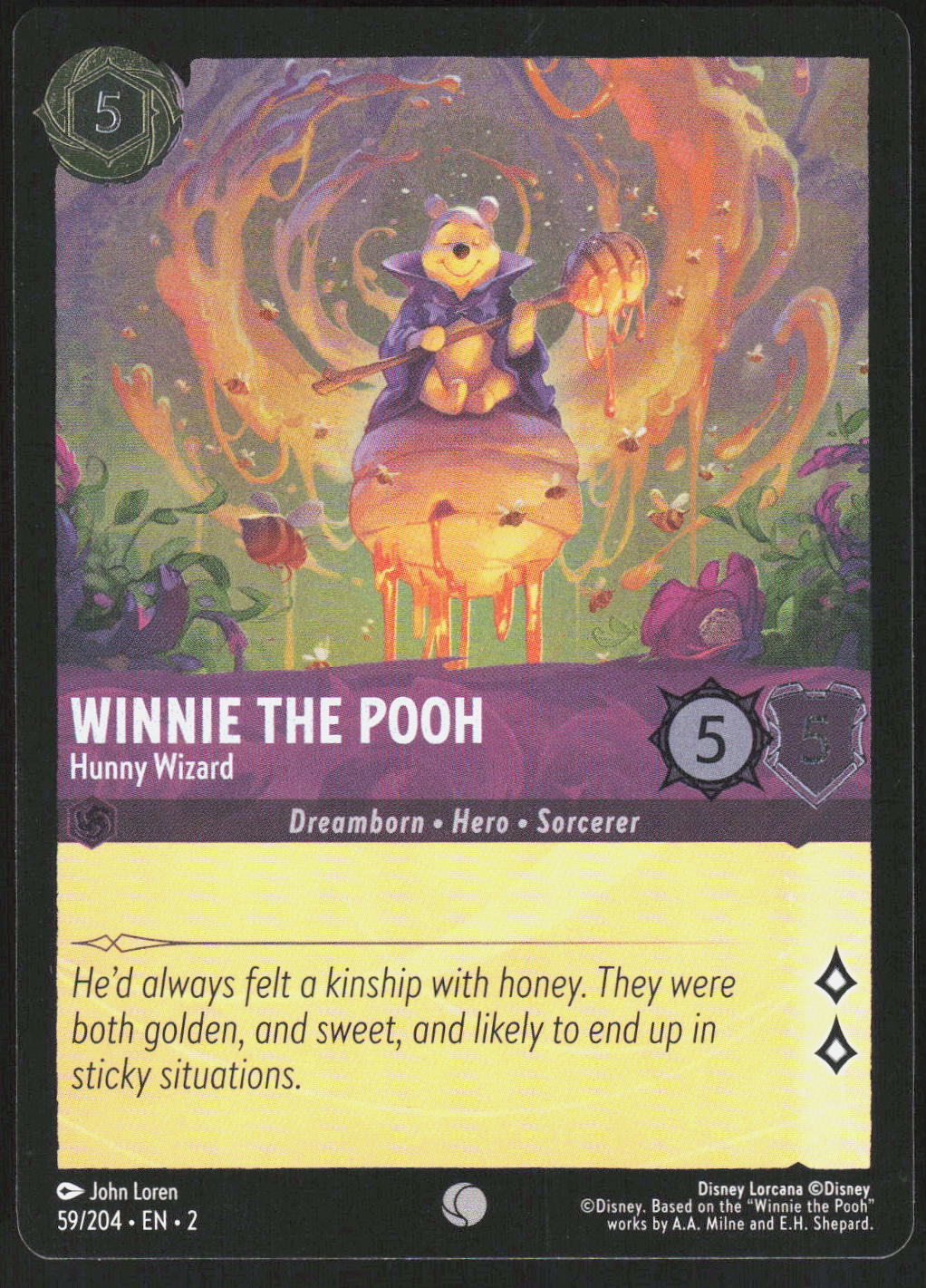 Disney Lorcana Winnie the Pooh Hunny Wizard 59/204 Rise of the Floodborn Foil – Vorderseite