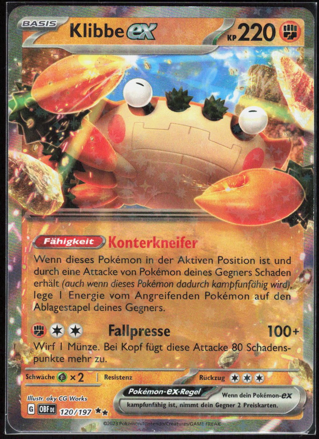 Pokemon Klibbe-ex Obsidian Flammen 120 NM Doppelselten Holo