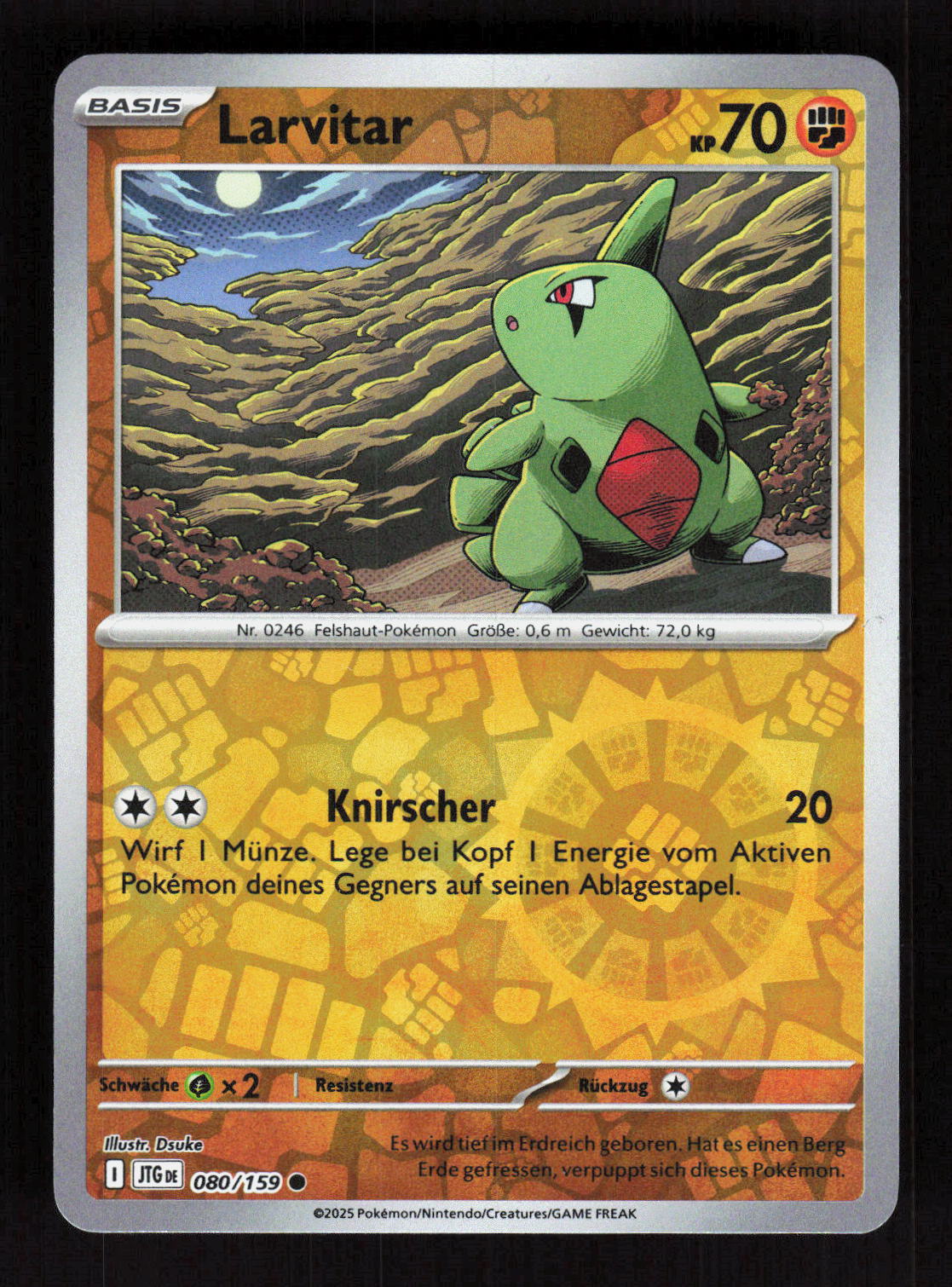 Pokémon Larvitar 080/159 – Reisegefährten (DE) Common Reverse Holo – Vorderseite