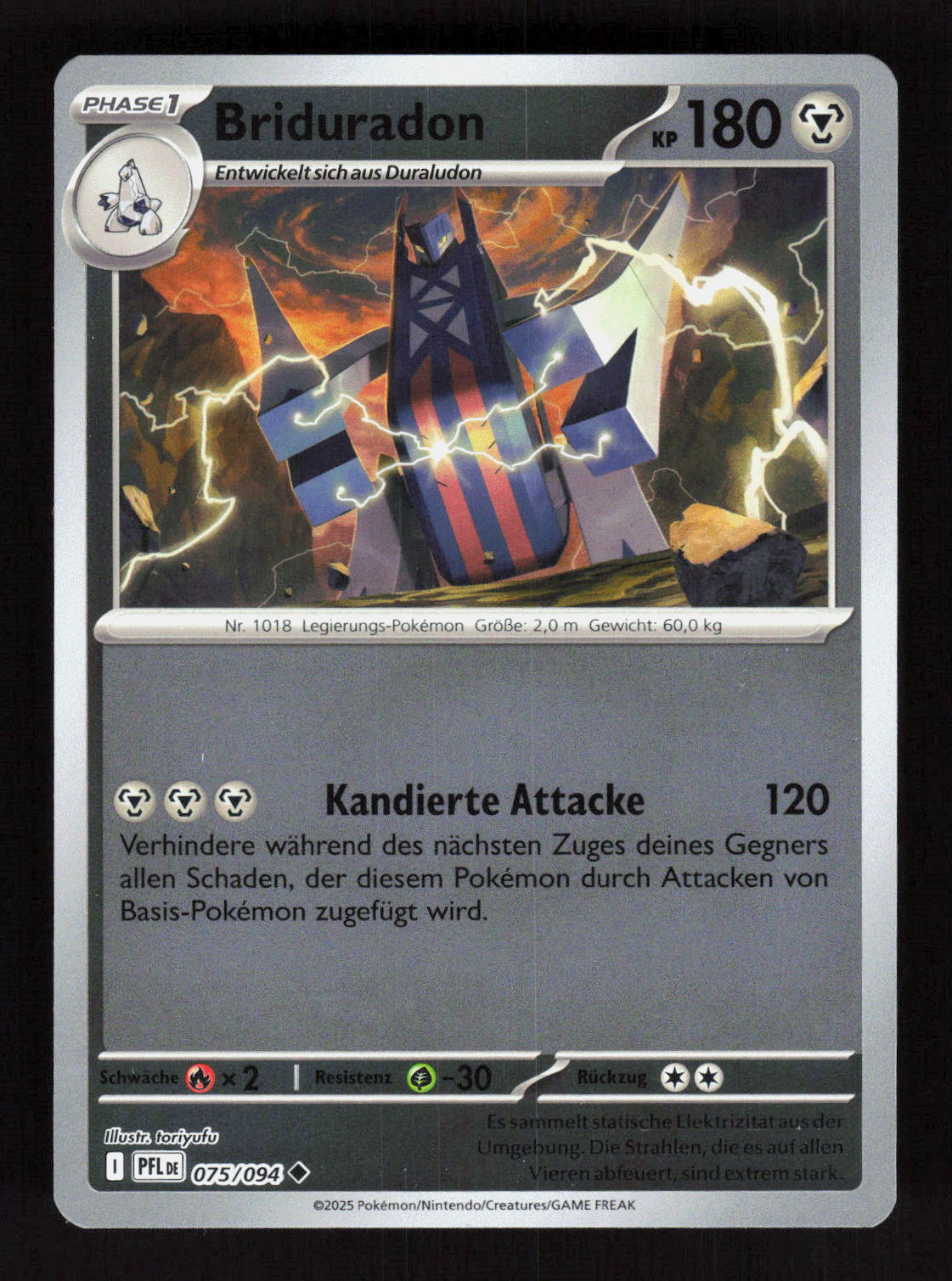 Pokémon Briduradon 075/094 – Fatale Flammen (DE) Uncommon Reverse Holo – Vorderseite