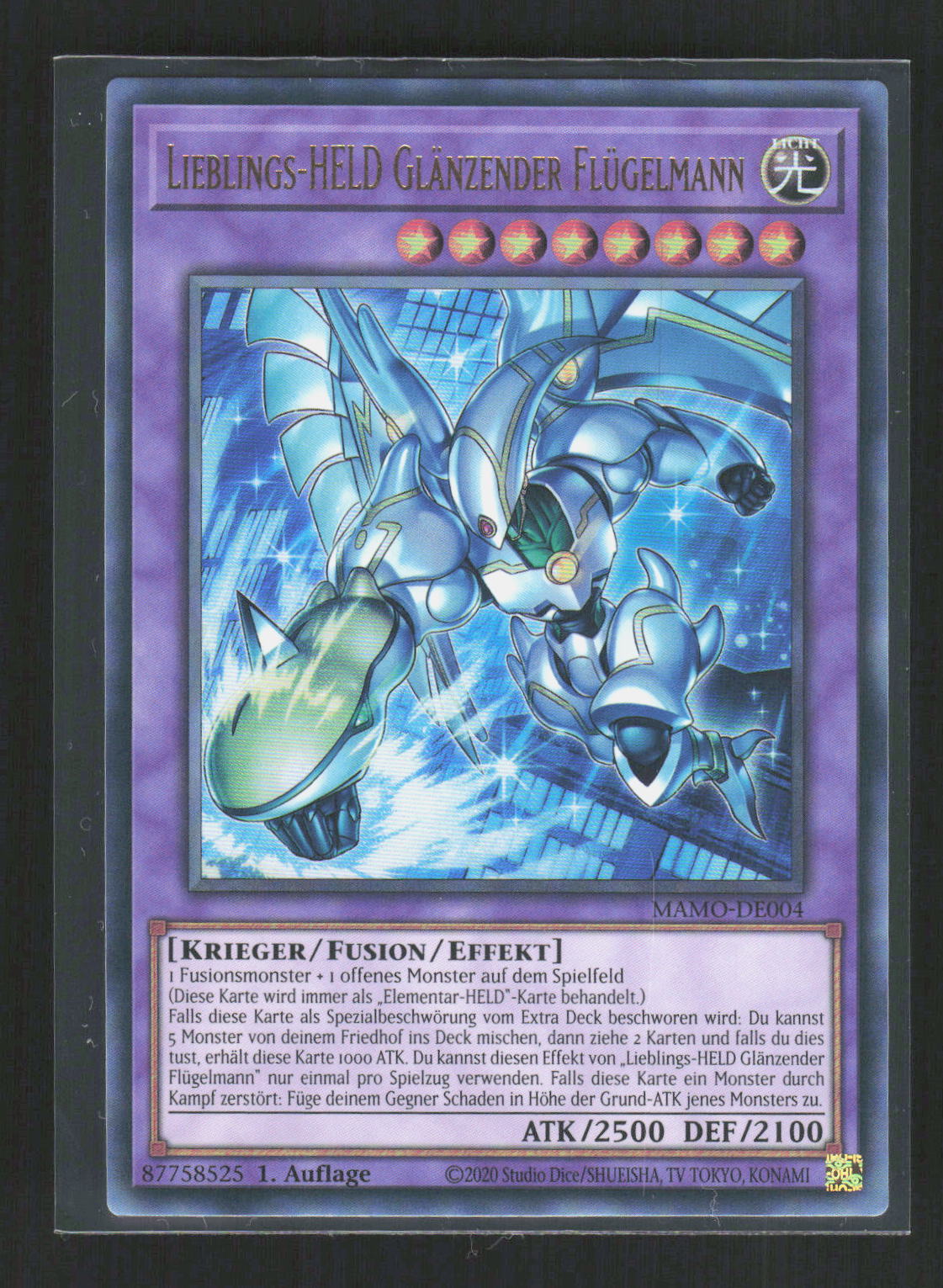 Yu-Gi-Oh! Lieblings-HELD Glänzender Flügelmann MAMO-DE004 – Magnificent – Vorderseite