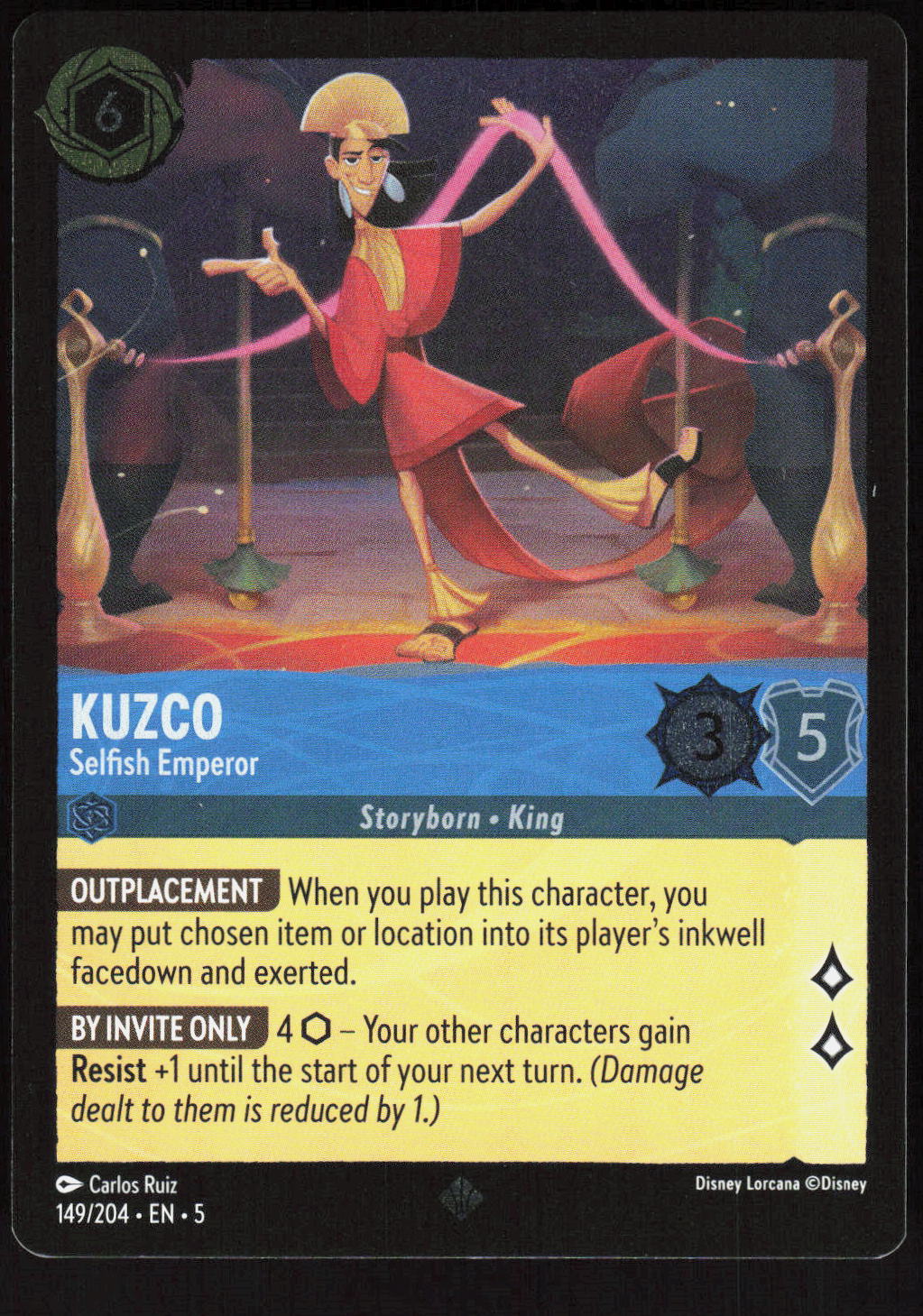Disney Lorcana Kuzco – Selfish Emperor 149/204 Shimmering Skies Super Rare Foil – Vorderseite