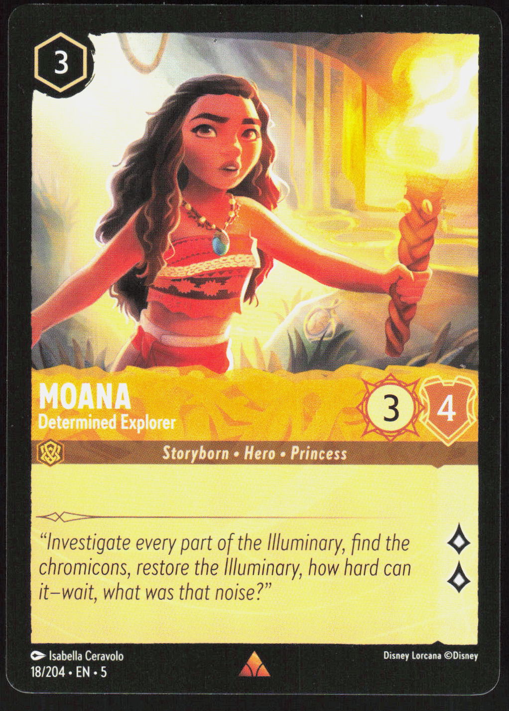 Disney Lorcana Moana – Determined Explorer 18/204 – Shimmering Skies Rare (R) – Vorderseite