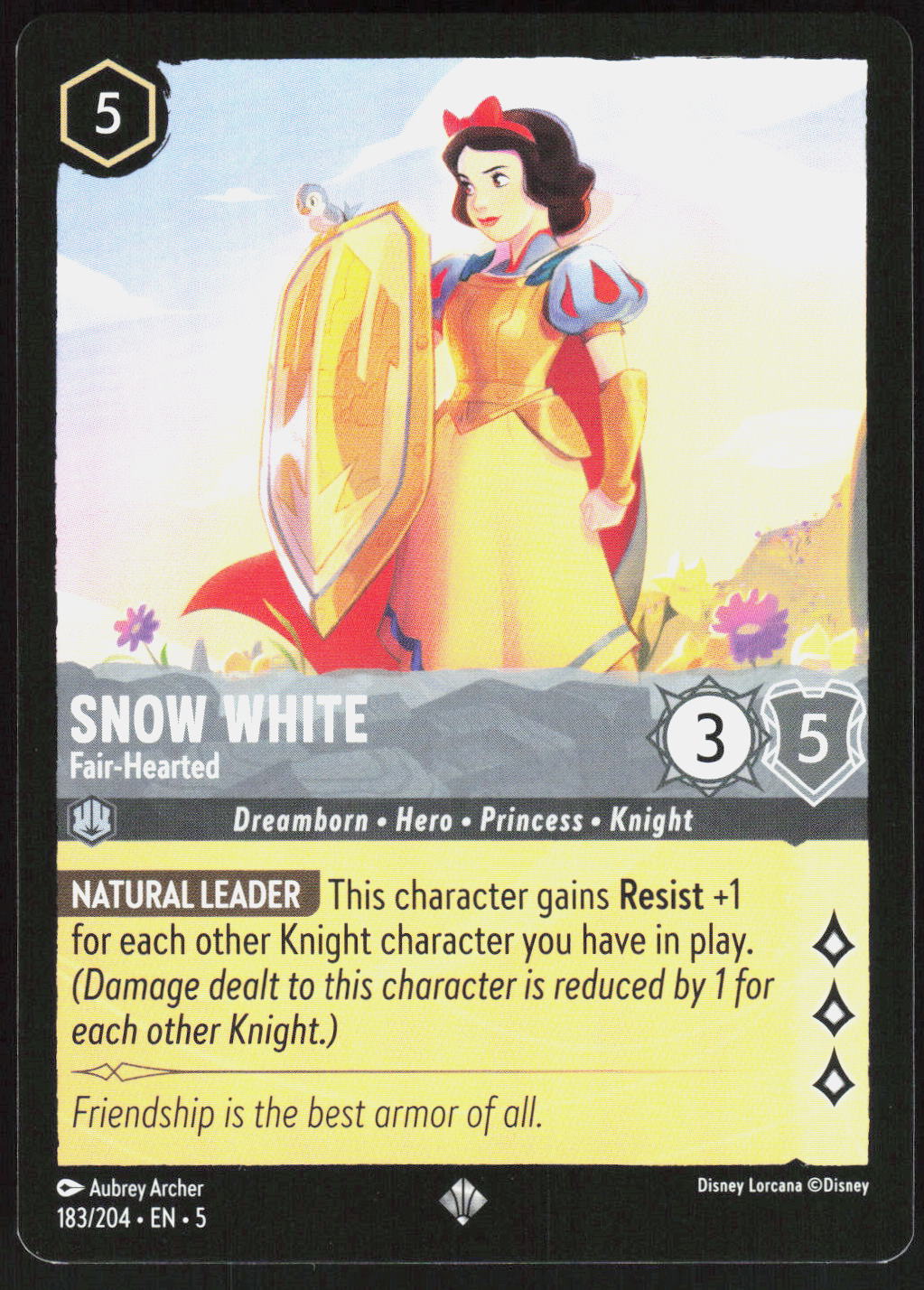 Disney Lorcana Snow White – Fair-Hearted 183/204 – Shimmering Skies Super Rare – Vorderseite