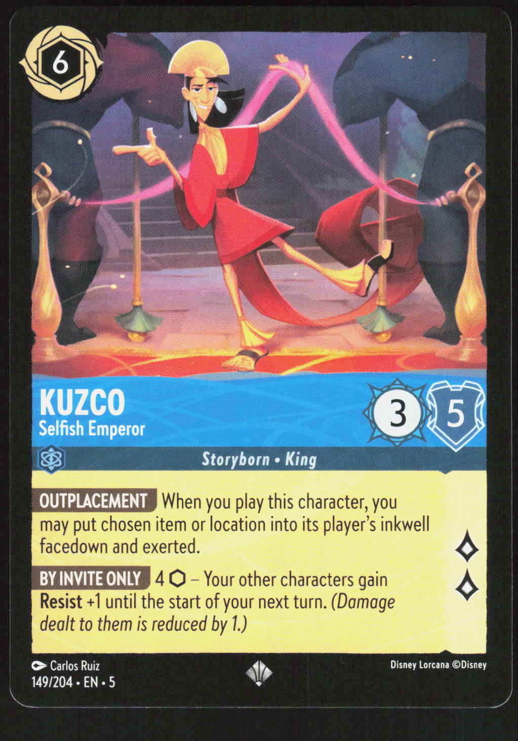 Disney Lorcana Kuzco – Selfish Emperor 149/204 – Shimmering Skies Super Rare – Vorderseite