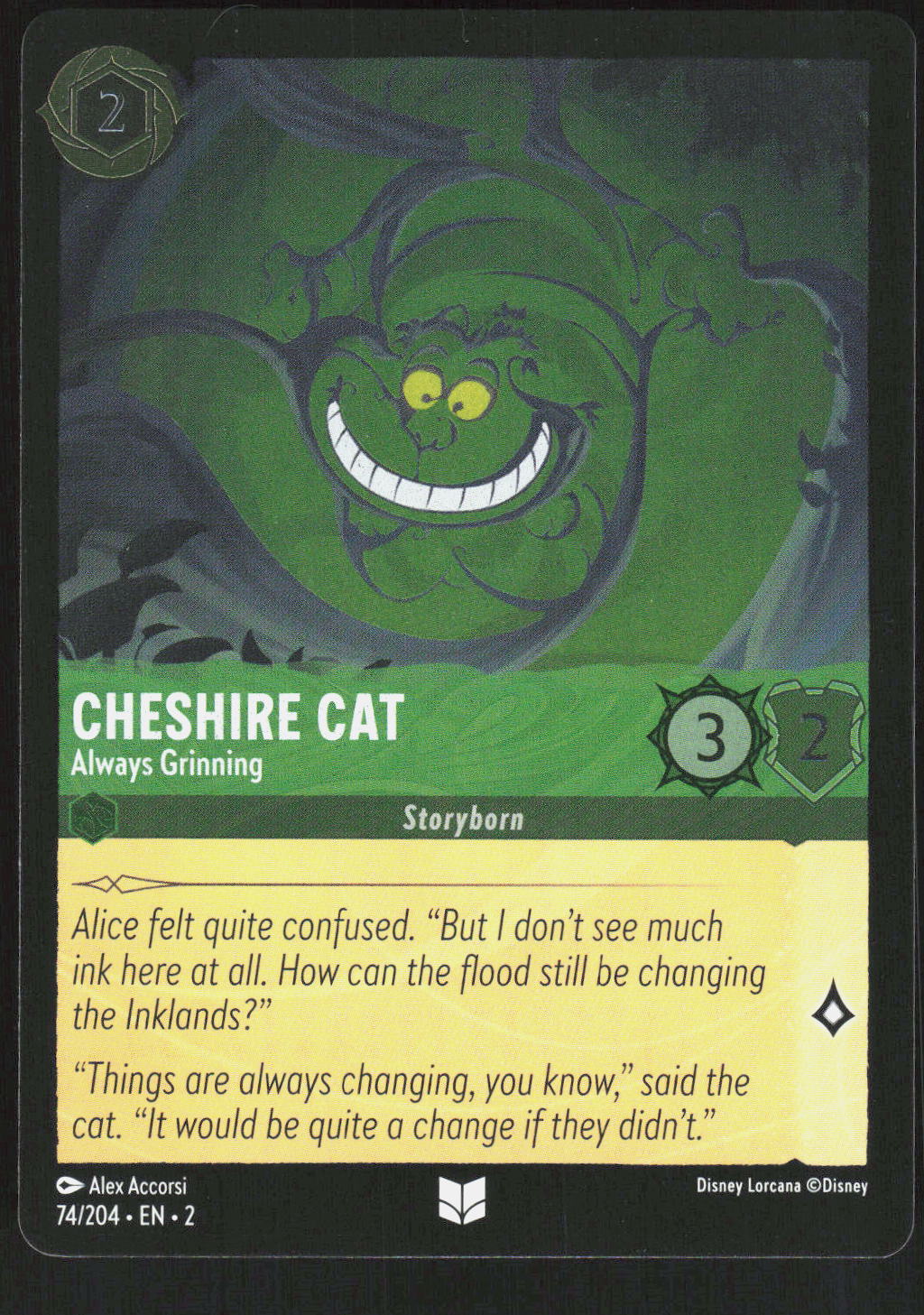 Disney Lorcana Cheshire Cat Always Grinning 74/204 – Rise of the Floodborn Foil – Vorderseite