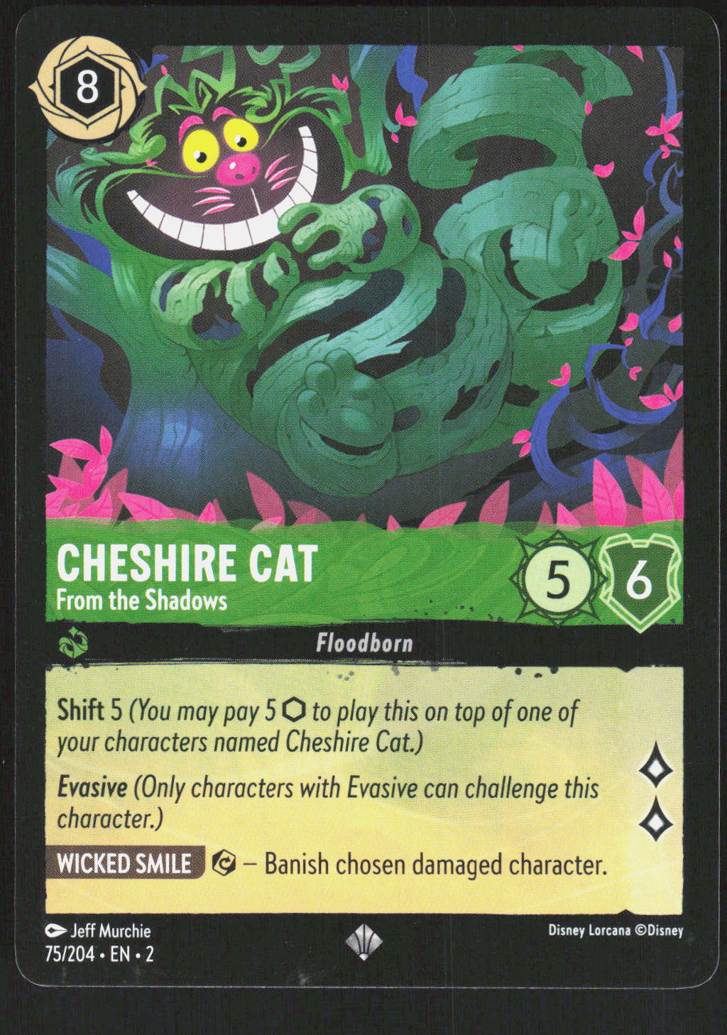 Disney Lorcana Cheshire Cat – From the Shadows 75/204 – Rise of the Floodborn – Vorderseite