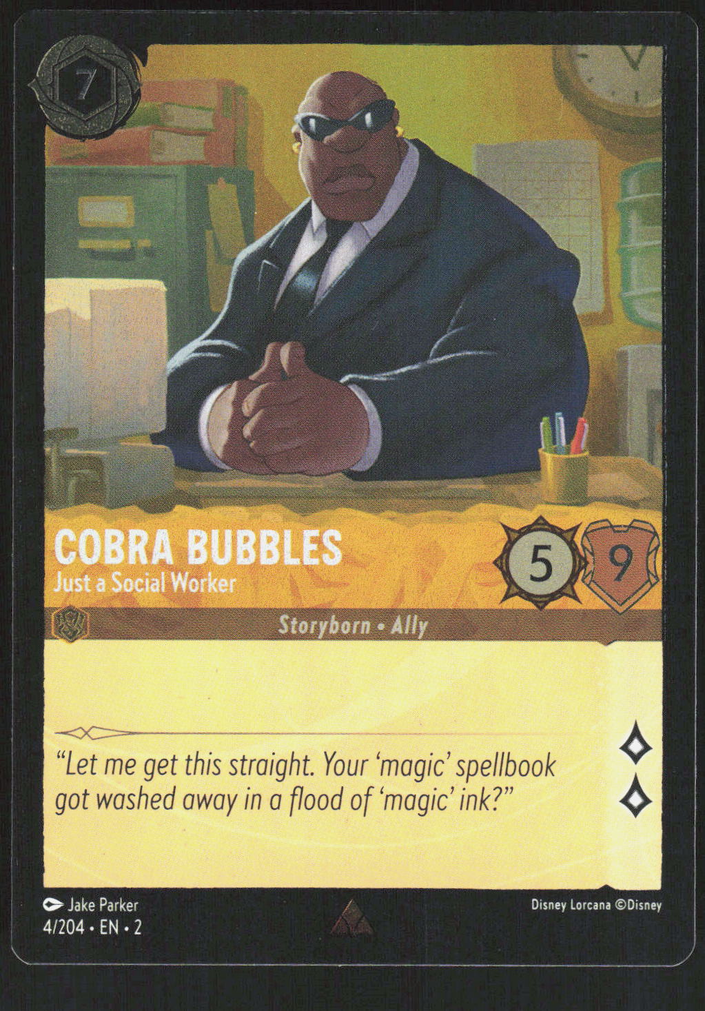 Disney Lorcana Cobra Bubbles Just a Social Worker 4 Rise of the Floodborn Foil – Vorderseite