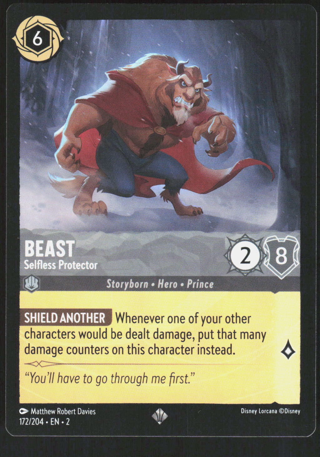 Disney Lorcana Beast Selfless Protector 172/204 Rise of the Floodborn Super Rare – Vorderseite