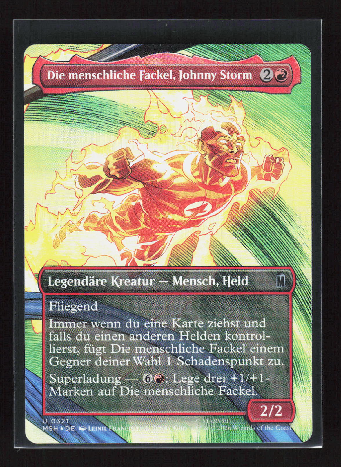 Magic: The Gathering Die menschliche Fackel, Johnny Storm 0321 Marvel Super Foil – Vorderseite