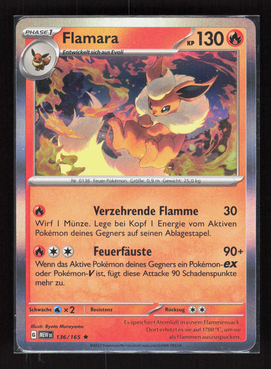 Pokémon Flamara 136/165 – 151 (DE) Rare Holo – Vorderseite