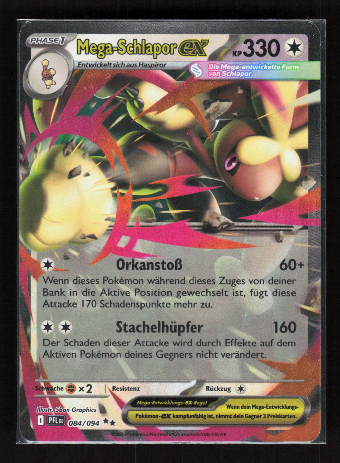 Pokémon Mega-Schlapor ex 084/094 – Fatale Flammen (DE) Double Rare Holo – Vorderseite