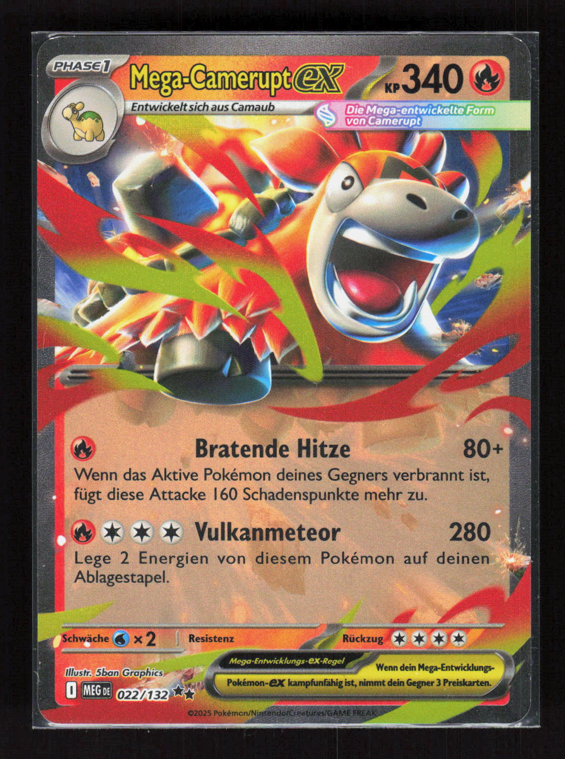 Pokémon Mega-Camerupt ex 022/132 – Mega-Entwicklung (DE) Double Rare Holo – Vorderseite