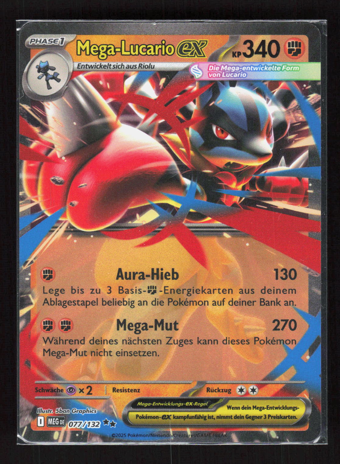 Pokémon Mega-Lucario ex 077/132 – Mega-Entwicklung (DE) Double Rare Holo – Vorderseite