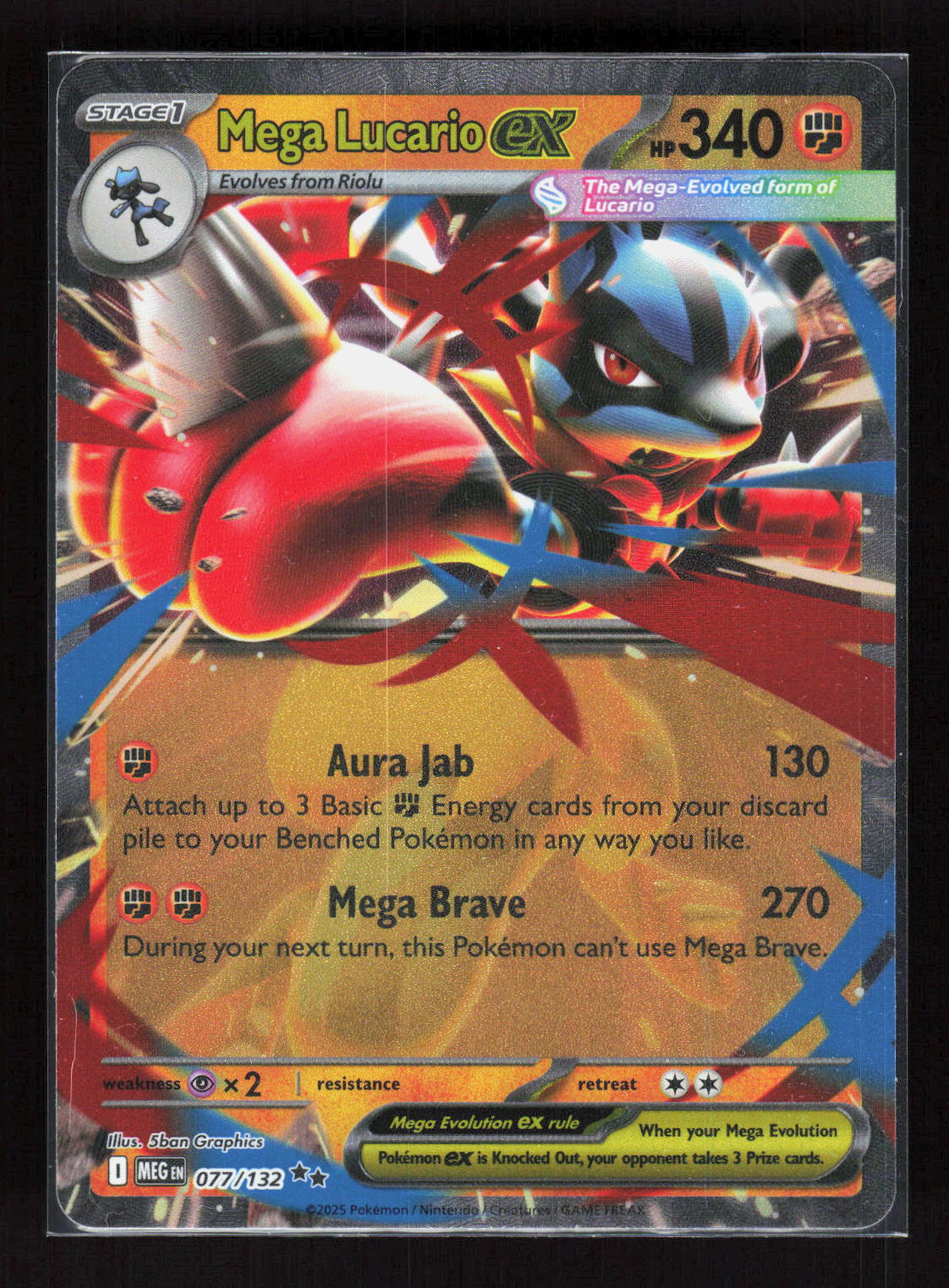 Pokémon Mega Lucario ex 077/132 – Mega Evolution (EN) Double Rare Holo – Vorderseite