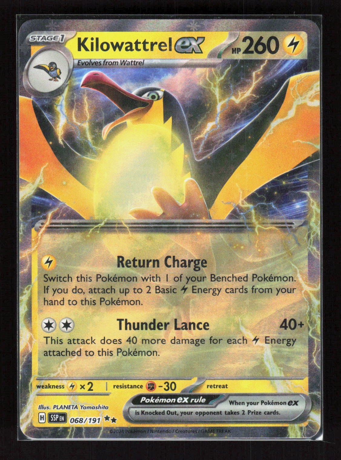 Pokémon Kilowattrel ex 068/191 – Surging Sparks (EN) Double Rare Holo – Vorderseite
