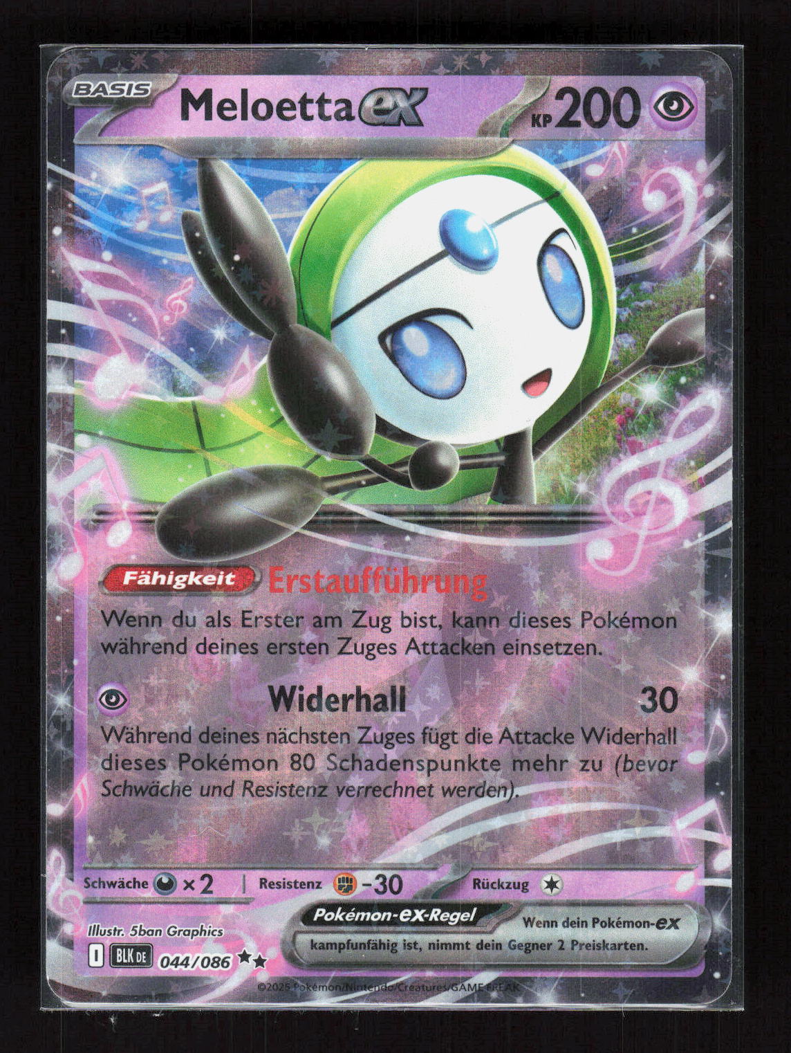 Pokémon Meloetta ex 044/086 – Schwarze Blitze (DE) Double Rare Holo – Vorderseite