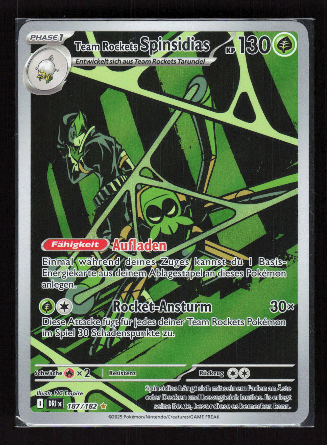 Pokémon Team Rockets Spinnidias 187/182 – Ewige Rivalen Illustration Rare Holo – Vorderseite