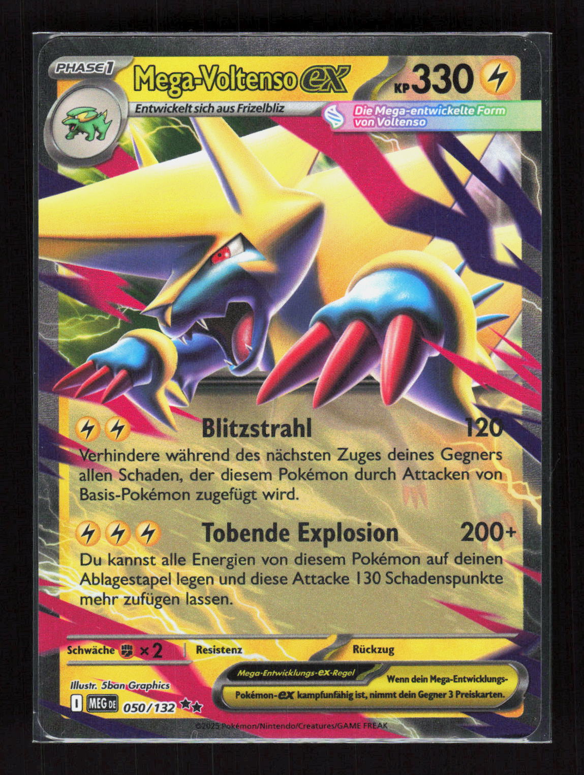 Pokémon Mega-Voltenso ex 050/132 – Mega-Entwicklung (DE) Double Rare Holo – Vorderseite