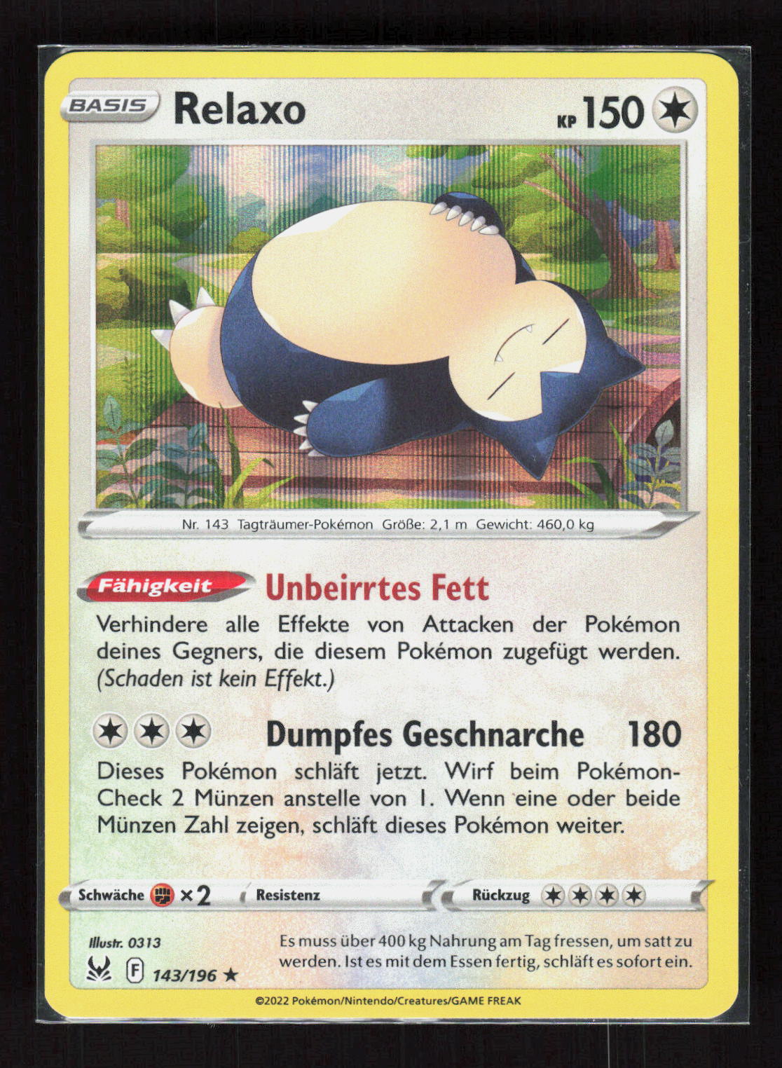 Pokémon Relaxo 143/196 – Verlorener Ursprung (DE) Rare Holo – Vorderseite