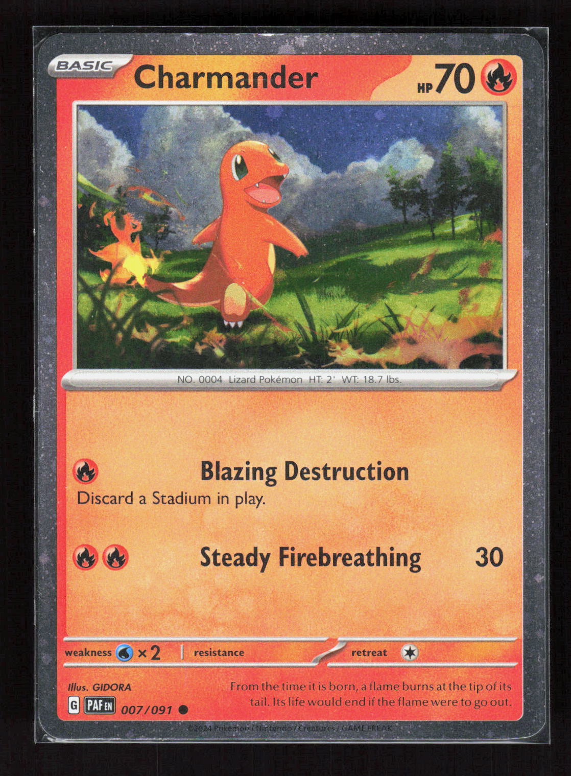 Pokémon Charmander 007/091 – Paldean Fates (EN) Common Cosmos Holo – Vorderseite