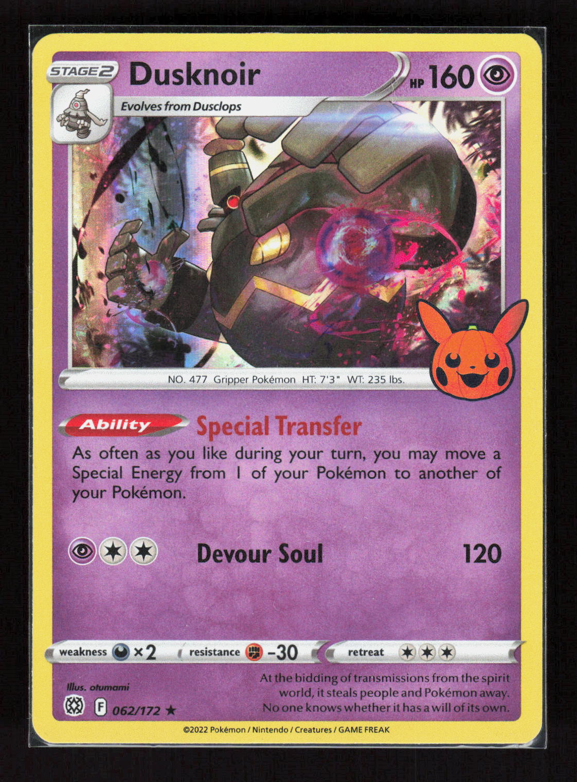 Pokémon Dusknoir 062/172 – Trick or Trade BOOster Bundle (EN) Rare Holo – Vorderseite