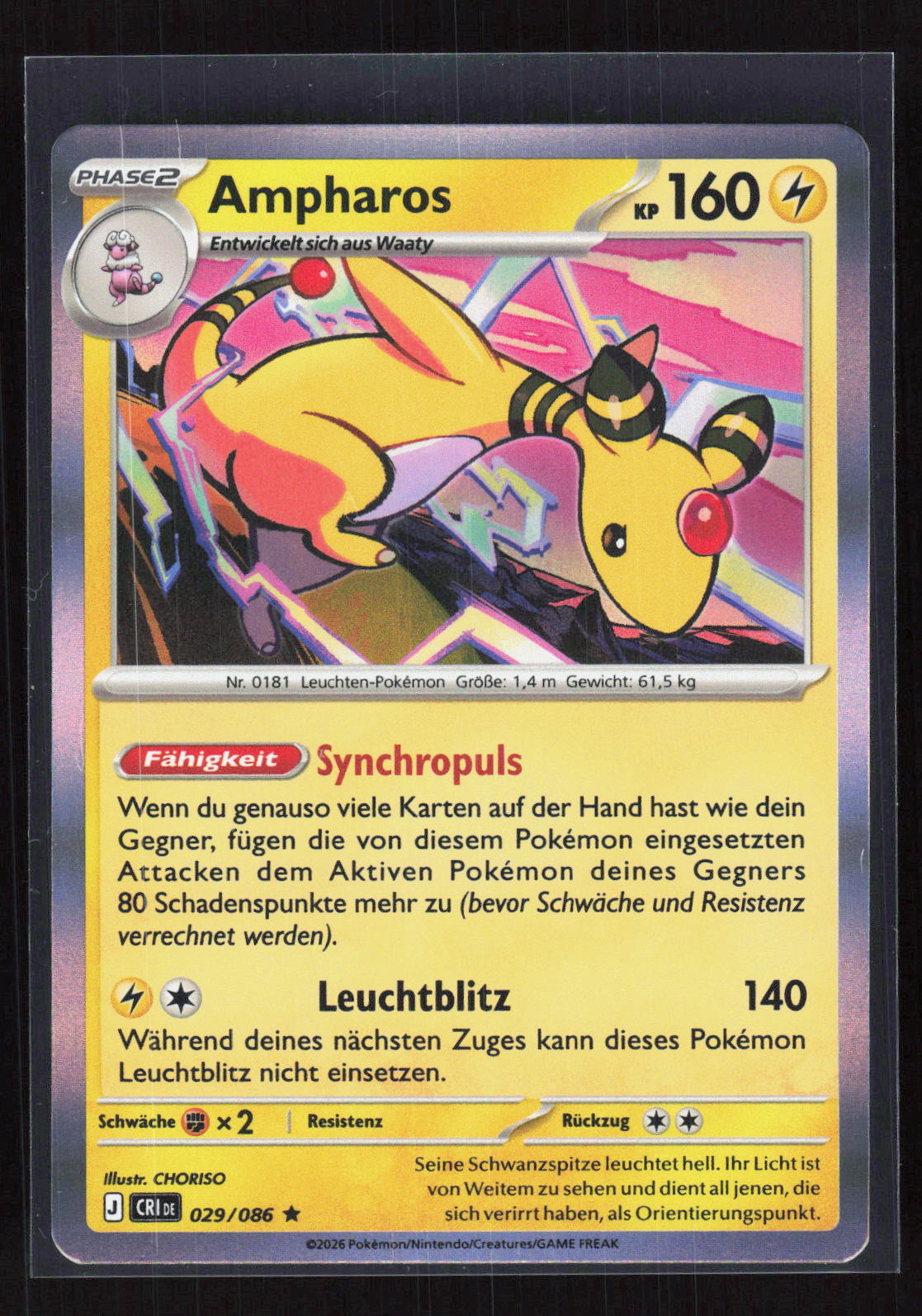 Pokémon Ampharos 029/086 – Wachsendes Chaos (DE) Rare Holo – Vorderseite