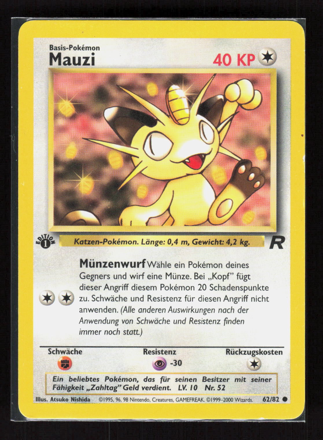 Pokémon Mauzi 62/82 – Team Rocket (DE) 1. Edition Common – Vorderseite