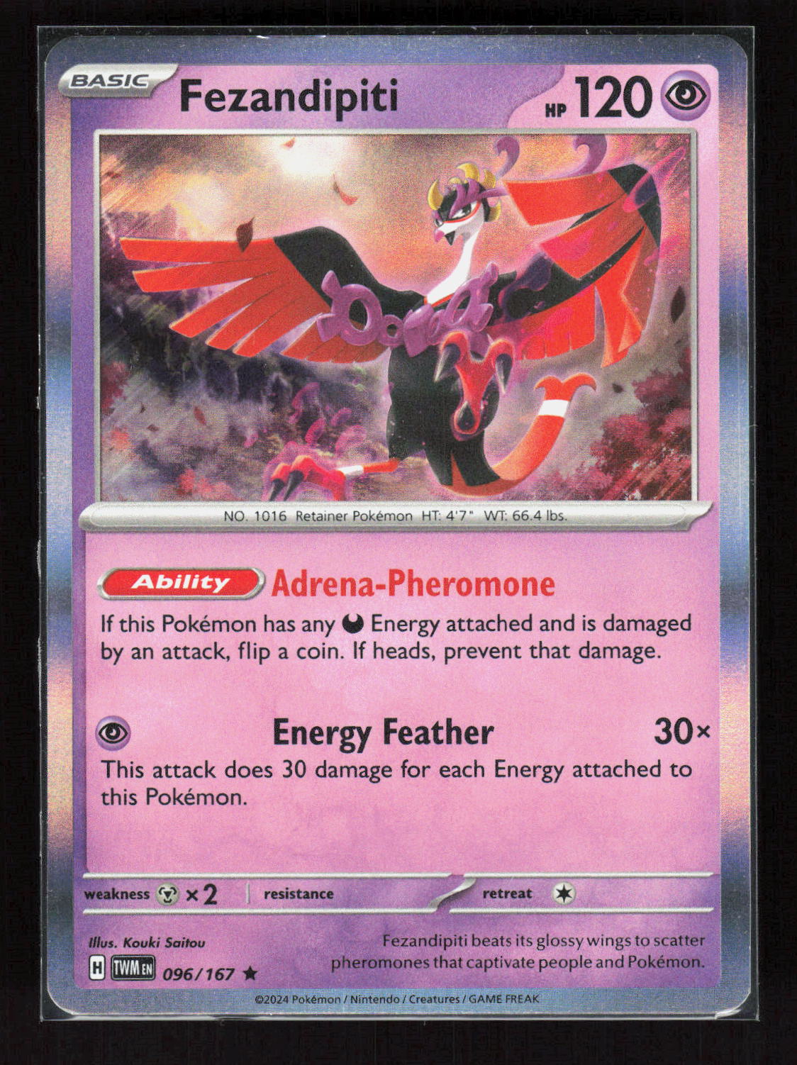 Pokémon Fezandipiti 096/167 – Twilight Masquerade (EN) Rare Holo – Vorderseite