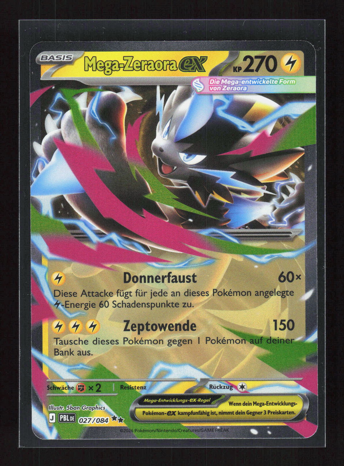 Pokémon Mega-Zeraora ex 027/084 – Dunkelnacht (DE) Double Rare Holo – Vorderseite
