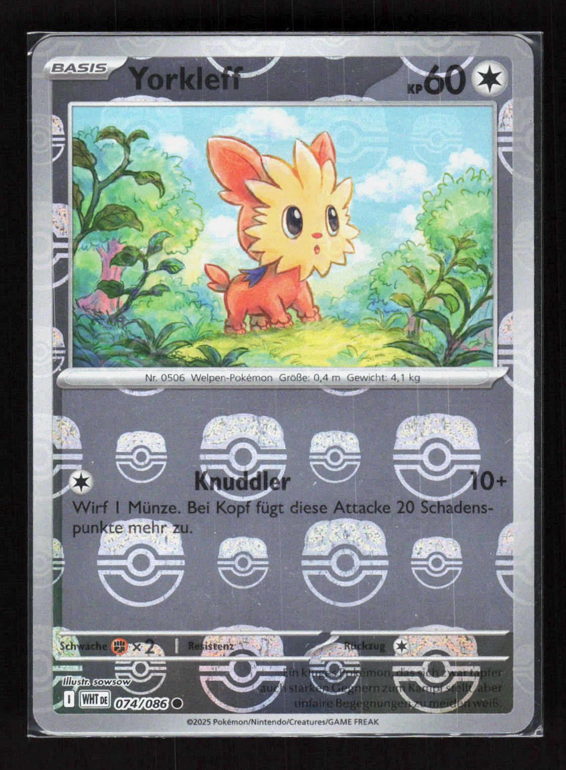 Pokémon Yorkleff 074/086 – Weiße Flammen (DE) Common Meister Ball Reverse Holo – Vorderseite