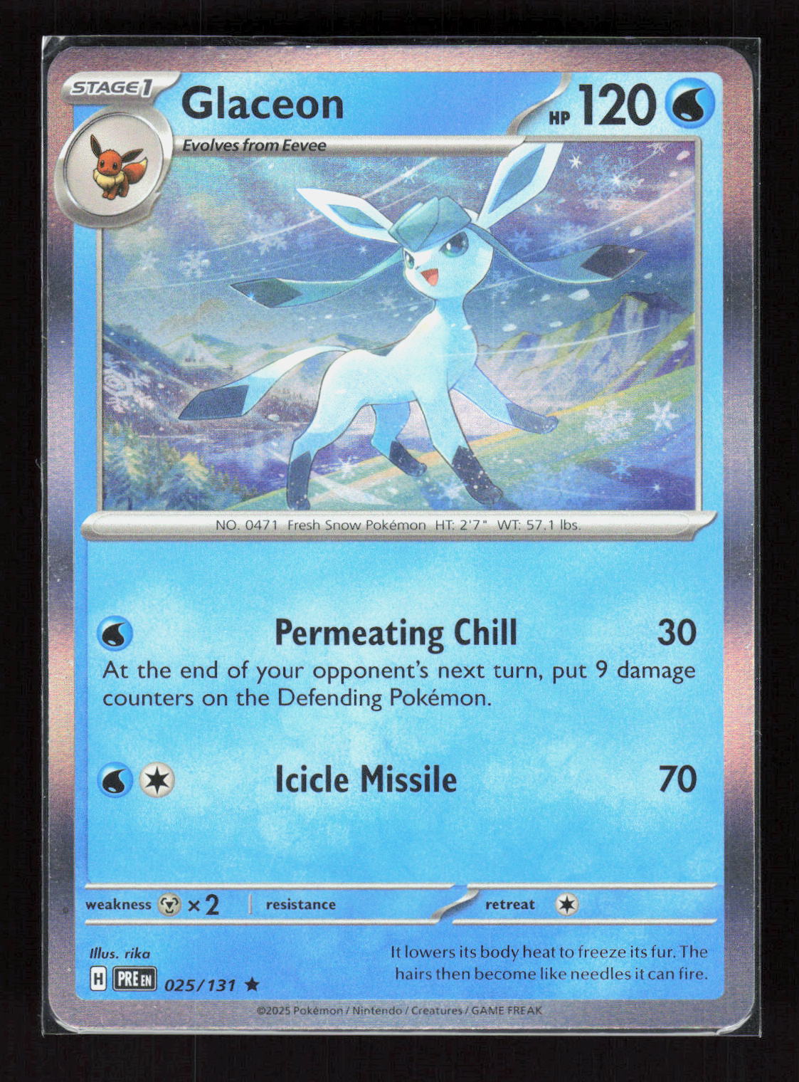 Pokémon Glaceon 025/131 – Prismatic Evolutions (EN) Rare Holo – Vorderseite