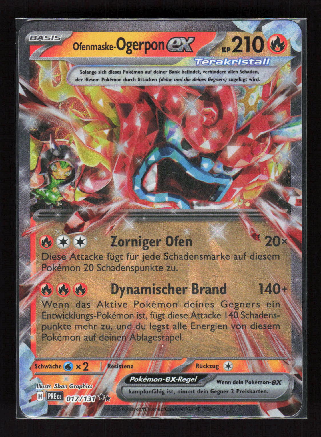 Pokémon Ofenmaske-Ogerpon ex 017/131 Prismatische Entwicklungen Double Rare Holo – Vorderseite