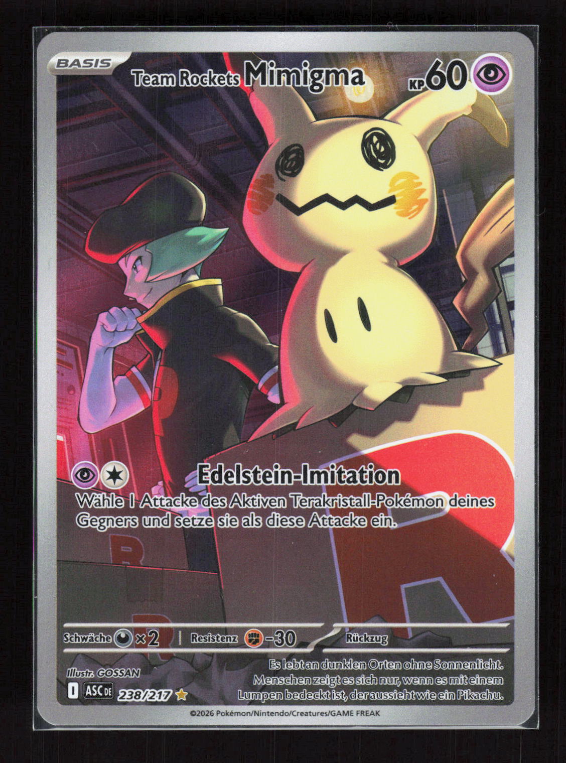 Pokémon Team Rockets Mimigma 238/217 – Erhabene Helden Illustration Rare Holo – Vorderseite