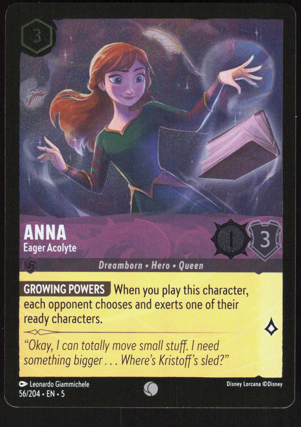 Disney Lorcana Anna – Eager Acolyte 56/204 – Shimmering Skies Common (C) Foil – Vorderseite